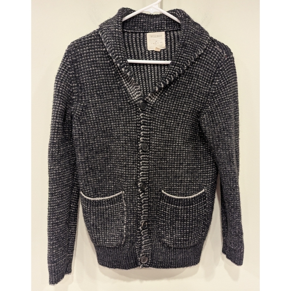 Billy Reid Black White Textured Wool Yak Cardigan Size Large